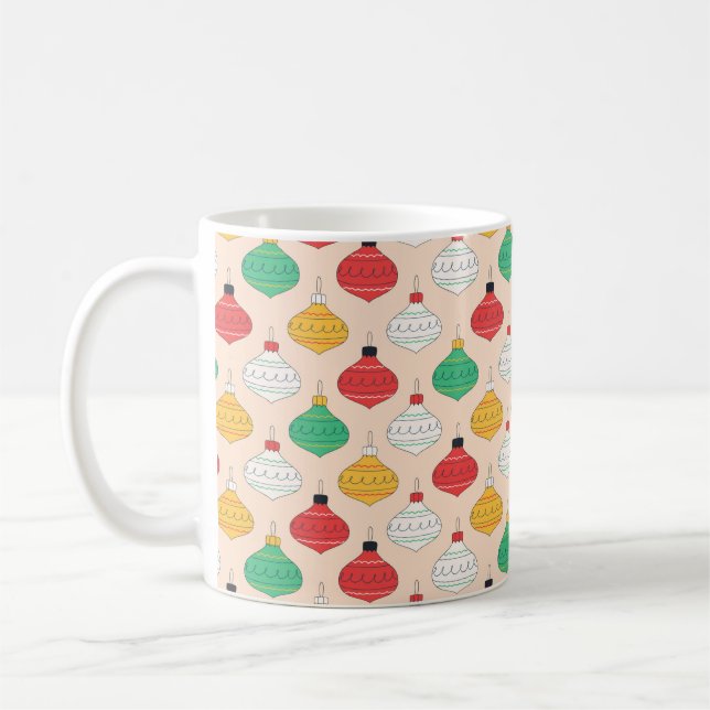 Retro Christmas Ornaments Pattern Coffee Mug (Left)