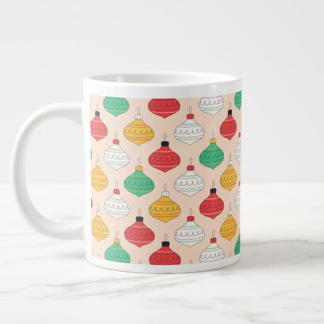 Retro Christmas Ornaments Pattern Large Coffee Mug (Left)