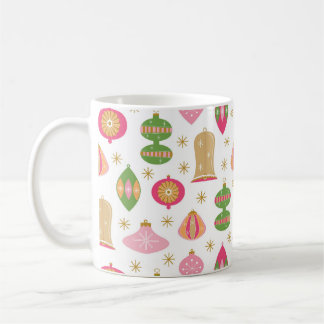 Retro Christmas Ornaments Pattern -Pink Green Gold Coffee Mug