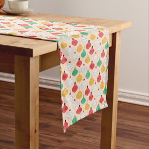 Retro Christmas Ornaments Pattern Short Table Runner