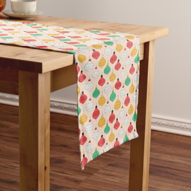 Retro Christmas Ornaments Pattern Short Table Runner (In Situ)