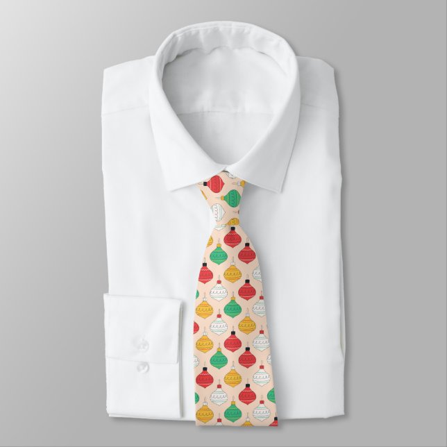 Retro Christmas Ornaments Pattern Tie (Tied)