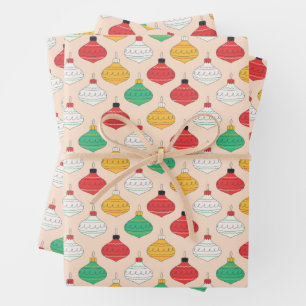 Retro Christmas Ornaments Pattern Wrapping Paper Sheet