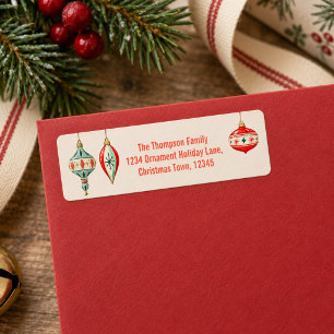 Retro Christmas Ornaments Return Address Label