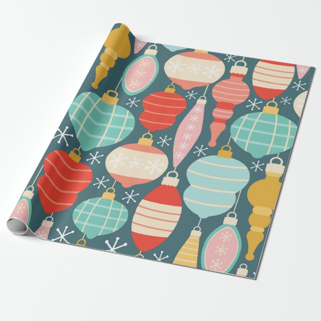 Retro Christmas Ornaments Seamless Pattern Wrapping Paper (Unrolled)