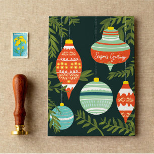 Retro Christmas Ornaments Seasons Greetings Card