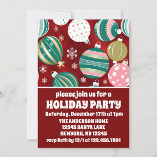 Retro Christmas Ornaments Snowflakes Holiday Party Invitation