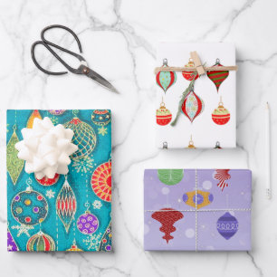 Retro Christmas Ornaments Wrapping Paper Sheets 