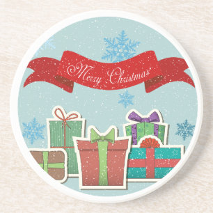 Retro Christmas Packages Design Holiday Coasters