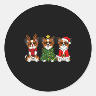 Retro Christmas Pallon Dog Lover Santa Reindeer  Classic Round Sticker