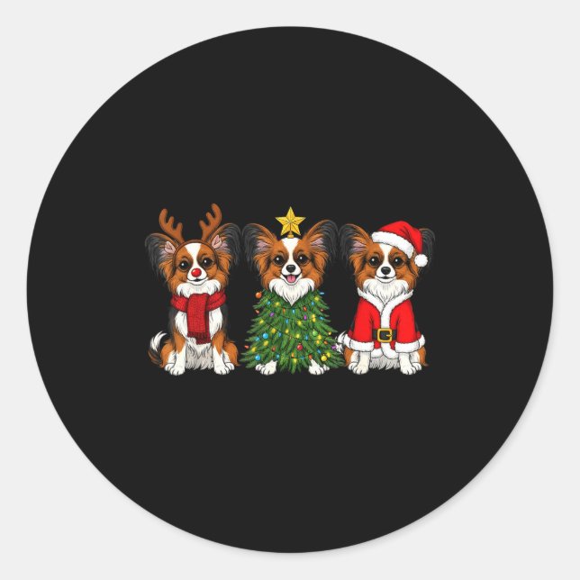Retro Christmas Pallon Dog Lover Santa Reindeer  Classic Round Sticker (Front)