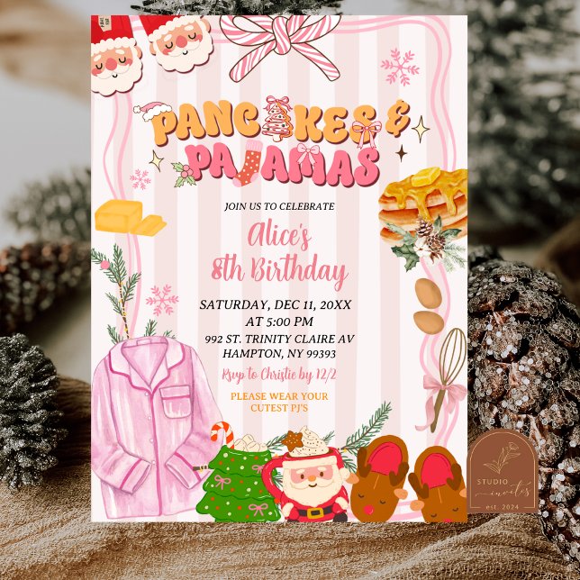 Retro Christmas Pancake and Pajama Party Birthday Invitation (Creator Uploaded)