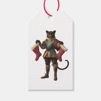 RETRO CHRISTMAS PANTHER WITH STOCKINGS GIFT TAG