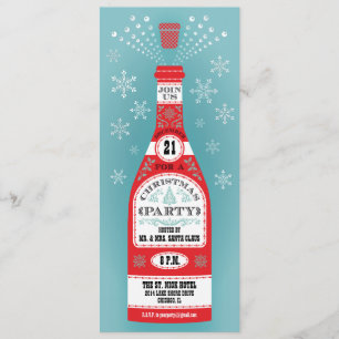 Retro Christmas Party Champagne Bottle Invitation