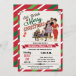 Retro Christmas party housewarming open house Invitation<br><div class="desc">[All text are editable, except "eat, drink & Merry Christmas"] Get this stylish design now! Occasion: Christmas party, ornament exchange, brunch, dinner, pot luck party, housewarming, retirement party Theme: Christmas, ornament exchange Style: retro, vintage, rustic Colours: red, brown, green, festive colours. Graphics: vintage cane stripes background, vintage adult couple clip...</div>