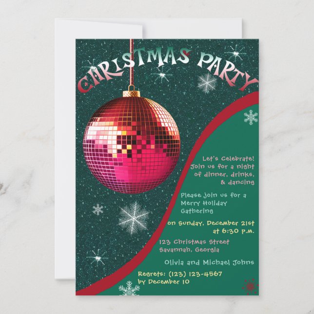 Retro Christmas Party Invitation Green and red (Front)