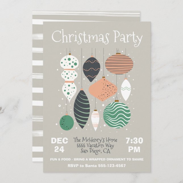 Retro Christmas Party Ornament Invitation (Front/Back)