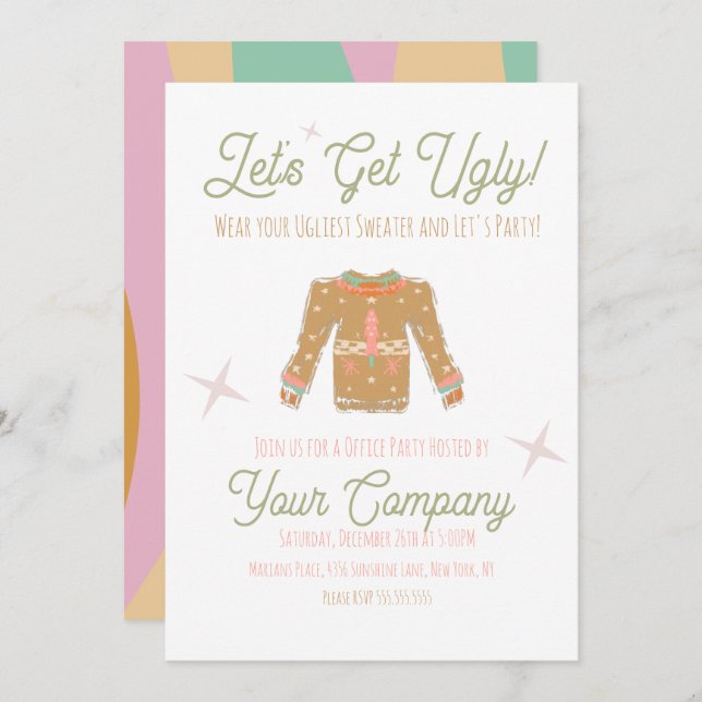 Retro Christmas Party Ugly Sweater Invitation (Front/Back)