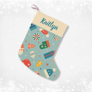Retro Christmas Pattern Custom Name Small Christmas Stocking