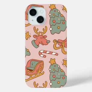 Retro Christmas Pattern Cute Vintage Holiday iPhone 15 Case