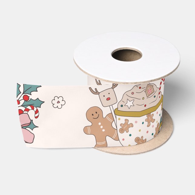 Retro Christmas Pattern Satin Ribbon (Spool)