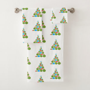 Retro Christmas Pattern Tree Balls Red Green Blue Bath Towel Set