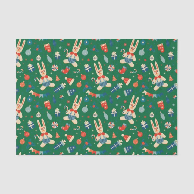 Retro Christmas Pattern with Decorations and Candy Tissue Paper (Front)