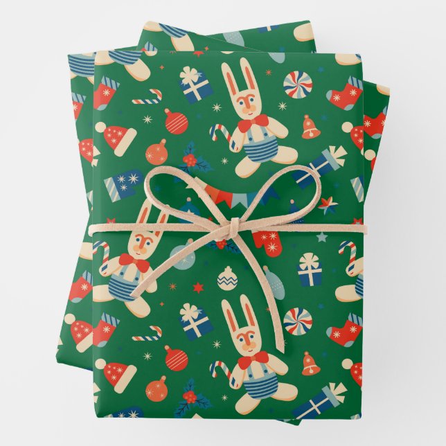 Retro Christmas Pattern with Decorations and Candy Wrapping Paper Sheet (In situ)