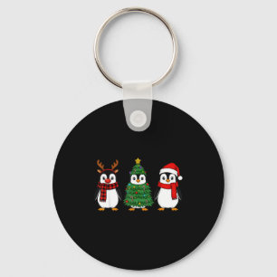 Retro Christmas Penguin Santa Reindeer Key Ring