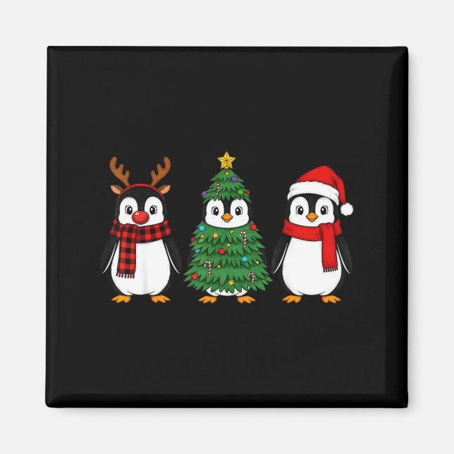 Retro Christmas Penguin Santa Reindeer  Magnet (Front)
