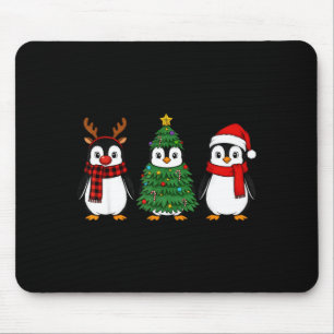 Retro Christmas Penguin Santa Reindeer Mouse Pad