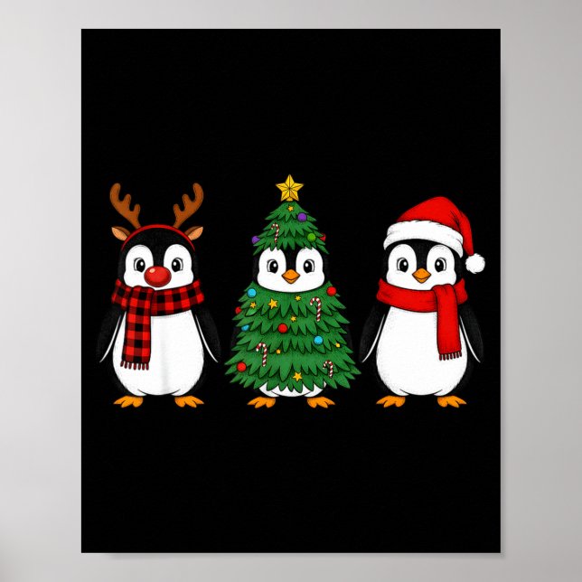 Retro Christmas Penguin Santa Reindeer  Poster (Front)