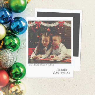 Retro Christmas Photo Card - White & Gold Garland