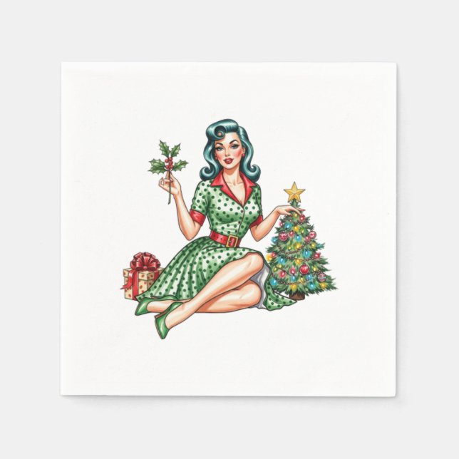 Retro Christmas Pin-Up Cocktail Napkin  (Front)