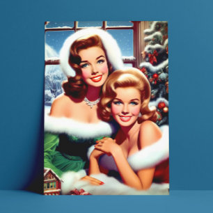 Retro Christmas Pin-up Girls Postcard