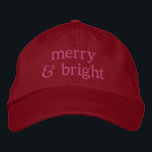 Retro Christmas Pink Red Merry Bright Custom Chic Embroidered Hat<br><div class="desc">Celebrate the holiday season in style with this chic and festive "Merry & Bright" embroidered baseball cap. Featuring retro-inspired text and a vibrant pink and red palette, this trendy Christmas accessory is perfect for adding a fun, nostalgic touch to your holiday outfits. Whether you're attending a holiday party, decorating the...</div>
