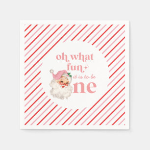 Retro Christmas pink Santa First Birthday Napkin