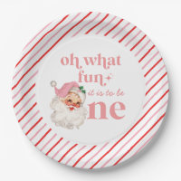 Retro Christmas pink Santa First Birthday