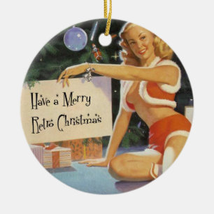 Retro Christmas Pinup Ceramic Ornament