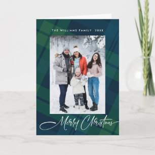 Retro Christmas Plaid 2 Photo Greeting Holiday Card