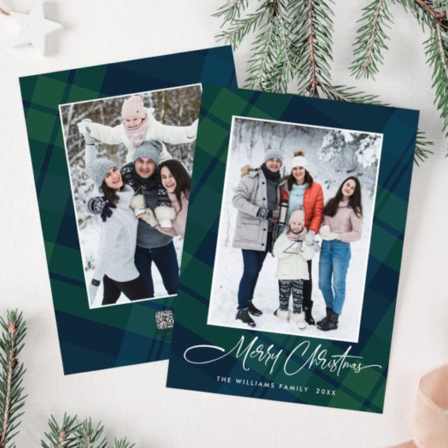 Retro Christmas Plaid 2 Photo Greeting Holiday Card (Creator Uploaded)