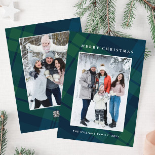 Retro Christmas Plaid 2 Photo Greeting Holiday Card
