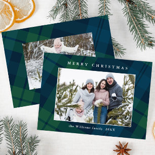 Retro Christmas Plaid 2 Photo Greeting Holiday Card