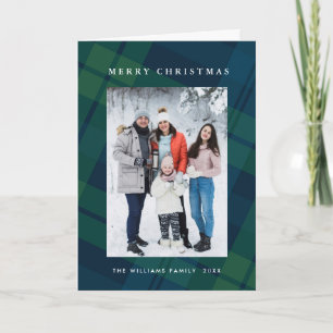 Retro Christmas Plaid 2 Photo Greeting Holiday Card