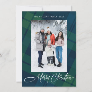 Retro Christmas Plaid 5 Photo Greeting Holiday Card