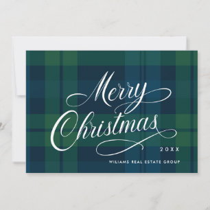 Retro Christmas Plaid Corporate Greeting Holiday Card