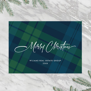 Retro Christmas Plaid Corporate Greeting Holiday Card