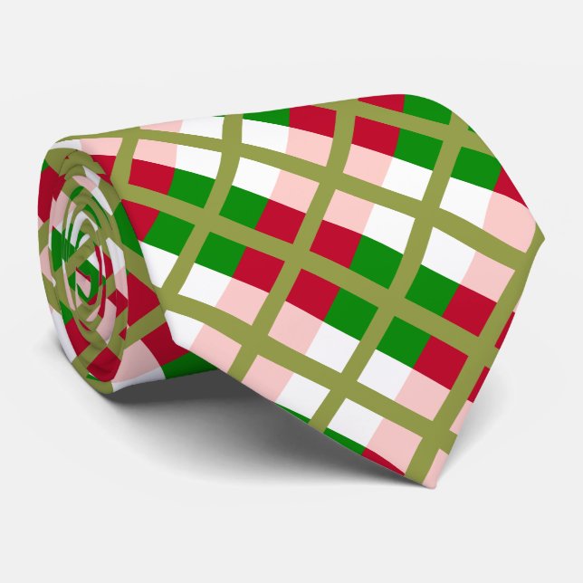 Retro Christmas Plaid Pattern Tie (Rolled)