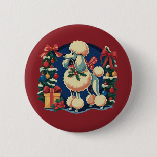 Retro Christmas Poodle Vintage 1950's Holiday Dog 6 Cm Round Badge