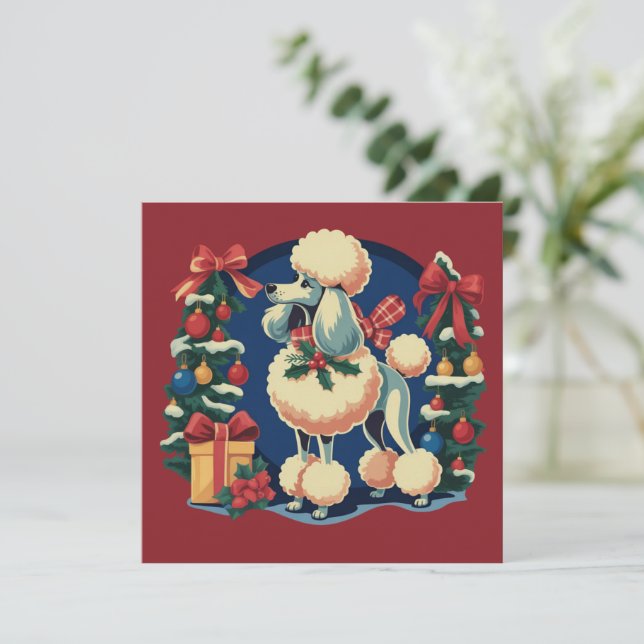 Retro Christmas Poodle Vintage 1950's Holiday Dog  Card (Standing Front)